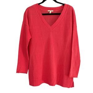 Eileen Fisher Rosy Pink Organic Linen LS Oversized Slouchy Vneck Sweater M